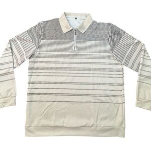 Cream and Black Striped Half-Zip Pullover